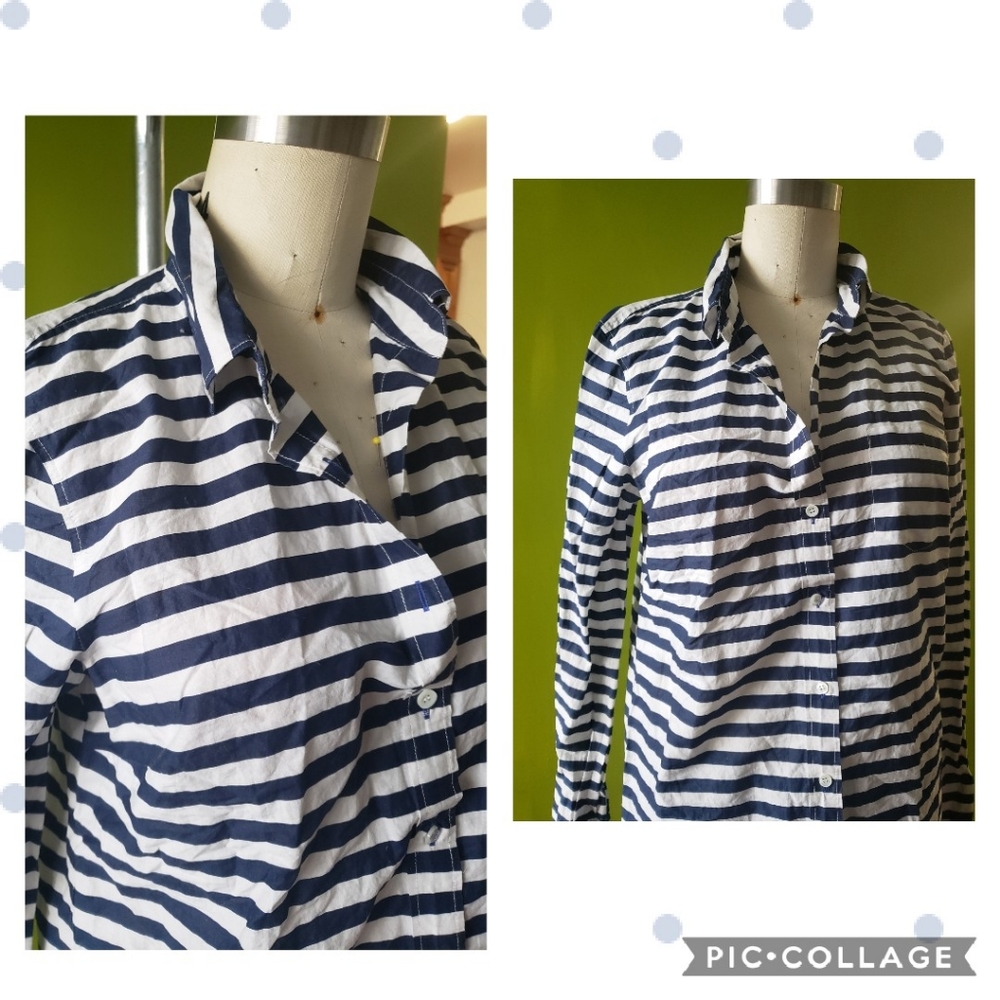 J.Crew Navy/White Boy Button Down Shirt - Picture 3 of 6